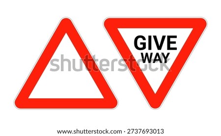 Give way road sign vector icon. Uk traffic road sign slow triangle yield give way logo.