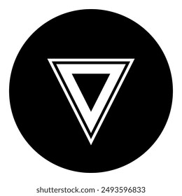 A give way sign in the center. Isolated white symbol in black circle. Vector illustration on white background