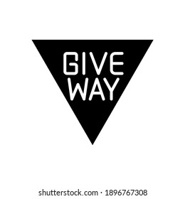 give way sign vector  in solid black flat shape glyph icon, isolated on white background