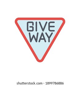 give way sign vector  in solid black flat shape glyph icon, isolated on white background