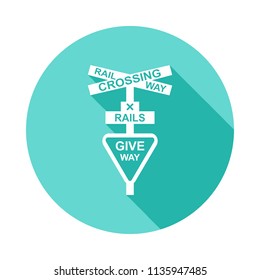 give way train icon in Flat long shadow style on white background