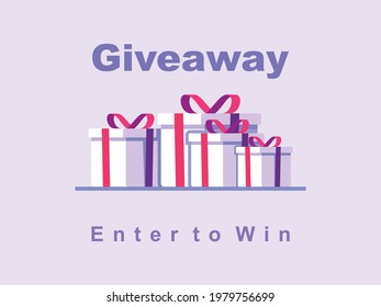 giveaway with 4 gift boxes below flat style web Banner vector illustration