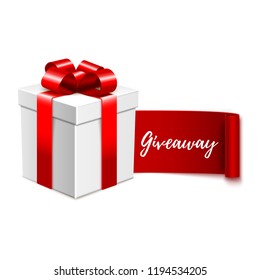 Giveaway Advertisement Banner Design, Calligraphic Text Message And Realistic Gift Box, Vector Illustration