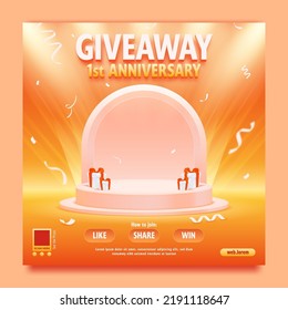 Giveaway anniversary with podium and spotlight background template