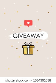 Giveaway background graphic design. Golden Gift box. Vector