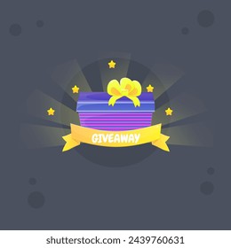 Giveaway Badge Cute Cartoon Blue Gift Icon Yellow Three Loop Bow Present Holiday Win Award Achievement Vector Design