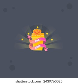 Giveaway Badge Cute Cartoon Yellow Gift Icon Orange Five Loop Bow Present Holiday Win Award Achievement Vector Design