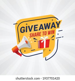 Giveaway banner announcement of competition with loudspeaker in social media vector illustration
