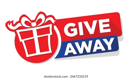 Giveaway banner announcement of competition with present in social media. Vector sticker on transparent background