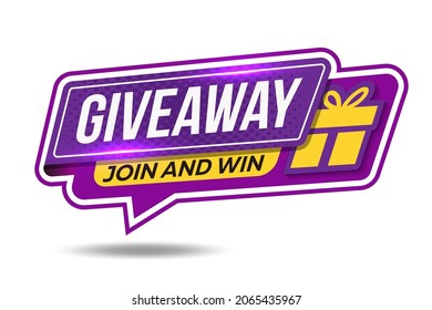 Giveaway banner announcement with a gift box with a prize to the winner on social networks. Offer an award in the competition, vector illustration.
