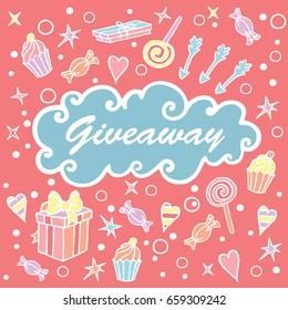 Giveaway, banner with cloud on the coral background / Giveaway banner, freehand style, great for social media