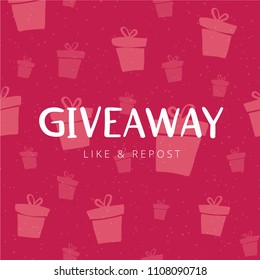 Giveaway banner design for social media marketing. Template for promotion of social network account by giving a gift. Hand drawn lettering illustration with phrase "GIVEAWAY". 