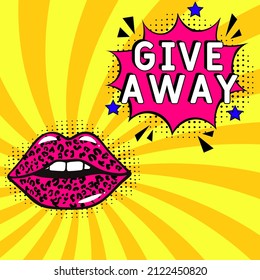 Giveaway banner design template. Social media poster design. Comic book explosion with text Giveaway, vector illustration. Giveaway banner pop art. 