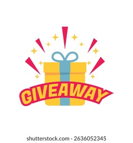 Giveaway banner icon. Gift box. Flat style.