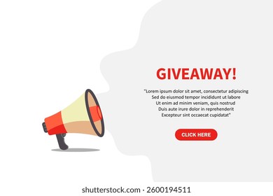Giveaway, banner with megaphone. Giveaway speech bubble banner. Vector illustration for retail shopping online marketing template, banner, poster, and background.