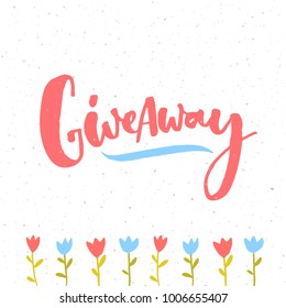 Giveaway banner with pink handwritten word and hand drawn tulip flowers