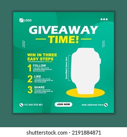 Giveaway banner. Post template. Win a prize giveaway. Social media poster.