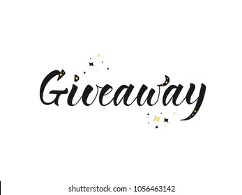 Giveaway banner for social media contests and special offer. black ink brush lettering at white background.