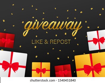 Giveaway banner for social media contests and special offer. Vector stock illustration.