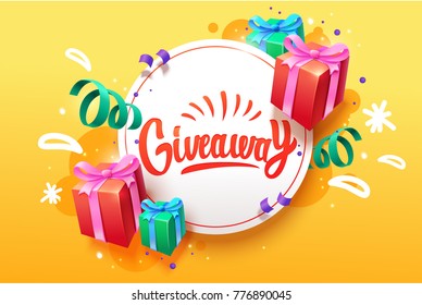 Giveaway banner for social media contests and special offer. Vector  brush lettering at golden background. Modern calligraphy style.