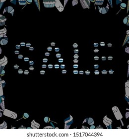 Giveaway banner for summer contests in social media. Seamless pattern. Picture in black, neutral and blue colors. Template for print design, banner, poster, flyer, ad. Vector.