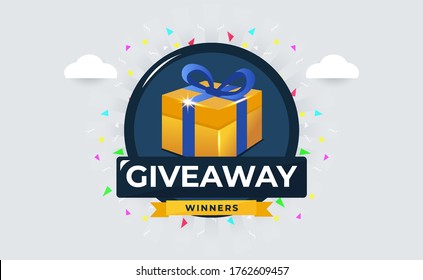 Giveaway Banner Template Design For Social Media Post. Gift Offer Banner, Giveaways Post And Winner Reward In Contest, Prize In Boxes. Vector Illustration