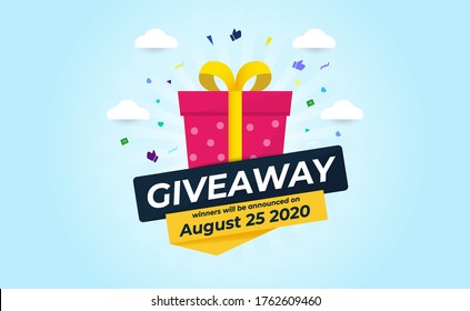 Giveaway Banner Template Design For Social Media Post. Gift Offer Banner, Giveaways Post And Winner Reward In Contest, Prize In Boxes. Vector Illustration