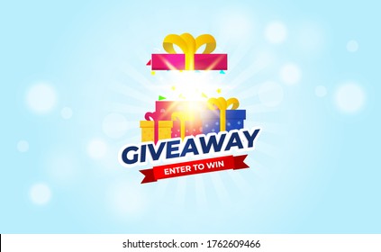 Giveaway Banner Template Design For Social Media Post. Gift Offer Banner, Giveaways Post And Winner Reward In Contest, Prize In Boxes. Vector Illustration