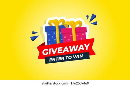 Giveaway Banner Template Design For Social Media Post. Gift Offer Banner, Giveaways Post And Winner Reward In Contest, Prize In Boxes. Vector Illustration