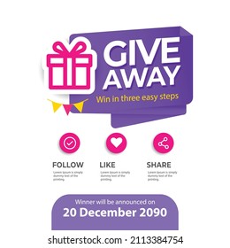 Giveaway banner template. Gift social media. follow like share