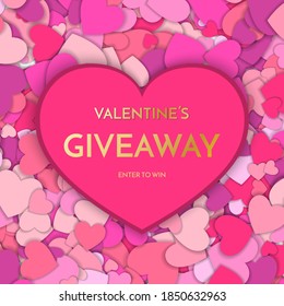 Giveaway Banner Template. Time For A Giveaway Phrase On Red Background. Valentines Day Giveaway. Vector Illustration.