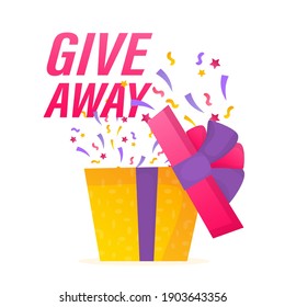 Giveaway banner. Trendy ribbon.Holiday concept. Vector text. Post template. Win prize. Minimal background. Vector illustration, design template.