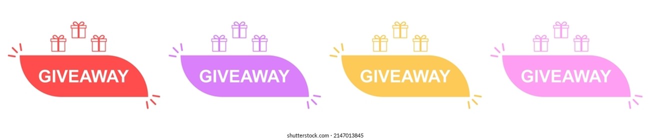 Giveaway banner vector set. Giveaway template for social media. Collection with colored label or badge on white background. Vector 10 EPS.