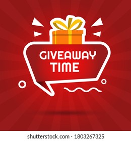 Giveaway banner vector template for social media, winner and prize, gift box layout on red background. Eps 10 vector