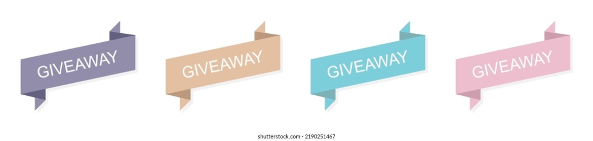 Giveaway banners in different colors. Giveaway ribbon poster template with shadow. Win a prize giveaway. Vector illustration.