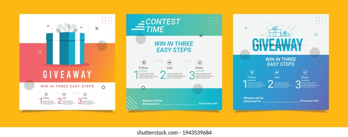 Giveaway banners. Post and stories design template.