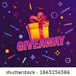Giveaway banner,Win poster with giftbox with prize to winner on background with abstract geometric shapes.Template design for social media posts,web banners.Offer reward in contest,vector illustration