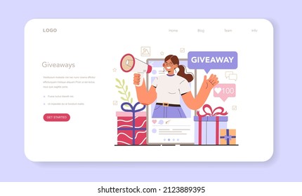 Giveaway. Content strategy development. Social media content manager guidance. How create visual content. Digital promotion technology. Flat vector illustration