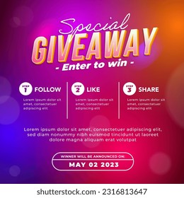 Giveaway contest concept for social media post design template