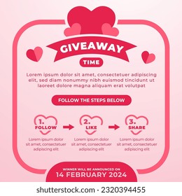 Giveaway contest concept for social media post design template with valentine's day theme