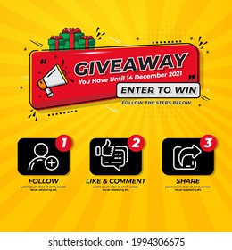 Giveaway Contest For Social Media Feed. Template Giveaway Prize Win Competition Follow The Steps Below
