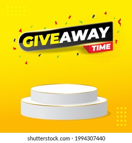 Giveaway Contest For Social Media Feed. Template Giveaway Prize Win Competition. With Podium