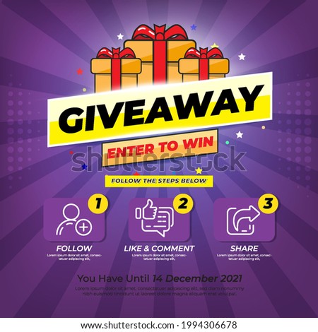 Giveaway contest for social media feed. Template Giveaway Prize win competition Follow the steps below [[stock_photo]] © 