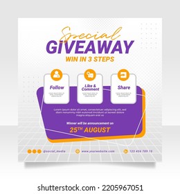 Giveaway contest social media post banner template.