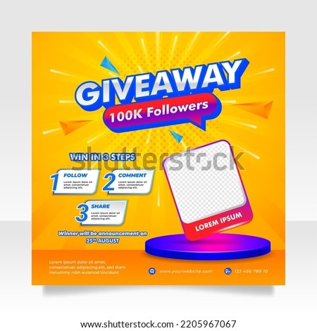 Giveaway contest social media post banner template. [[stock_photo]] © 
