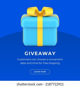 Giveaway cyberspace lottery competition blog content marketing strategy social media post 3d icon vector illustration. Social media contest with gift box present prize reward opportunity promotion