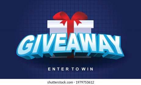 giveaway enter to win with gift box and ribbon in dark blue background Banner vector illustration