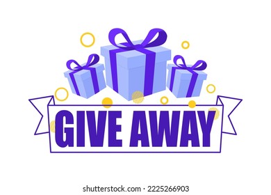 Giveaway, enter to win. Gift box with lettering Giveaway. Win a prize giveaway. Post template. Poster template design for social media post or website banner