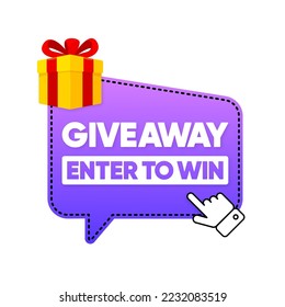 Giveaway Enter to Win. Gift box Poster for social media post or website banner. Vector illustration.