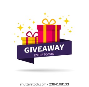 Giveaway geben Sie ein, um das Symbol zu gewinnen. Geschenkbox des Gewinners für Lotterie in sozialen Medien. Belohnung für die Teilnahme am Wettbewerb. Vektorgrafik